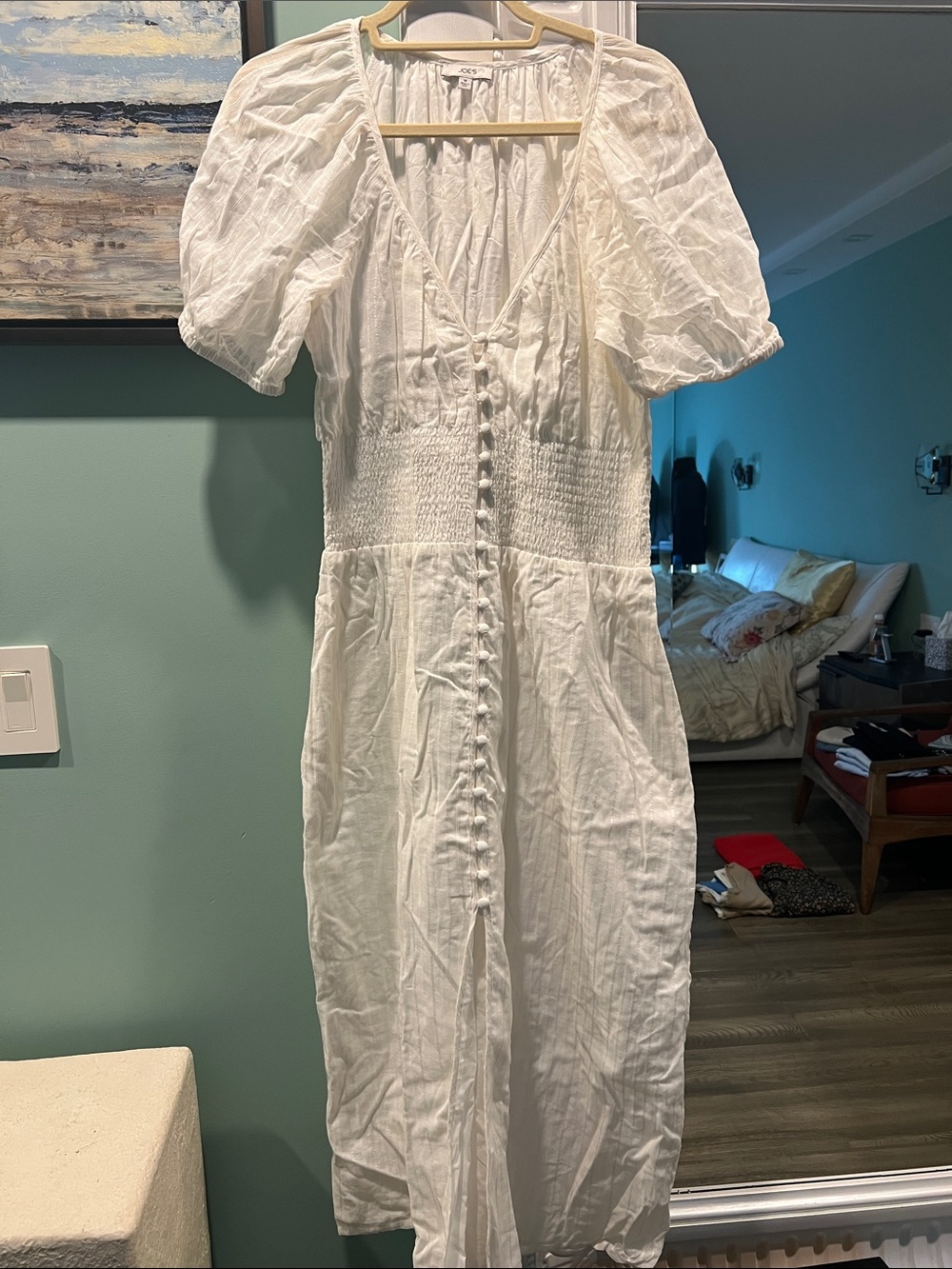 Joe's Jeans White Puff-Sleeve Button-Front Maxi Dress